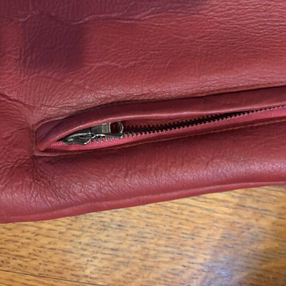 Santacroce Faded Red Italian Leather Shearling-Lined Jacket - Picture 10 of 11